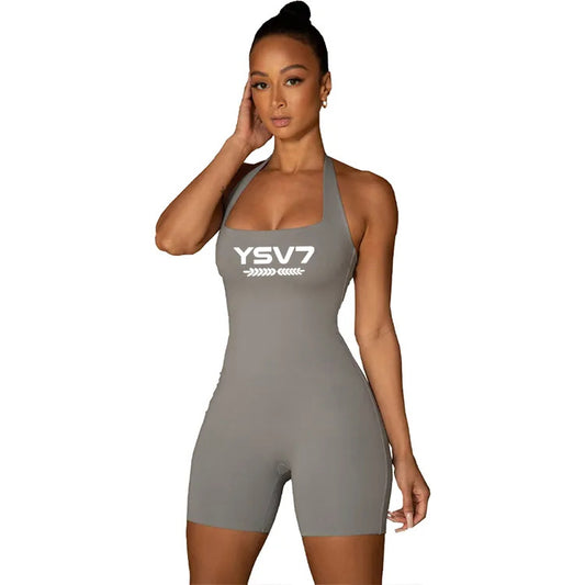 WOMENS SHAPEWEAR HALTERNECK UNITARD GREY WHITE LOGO