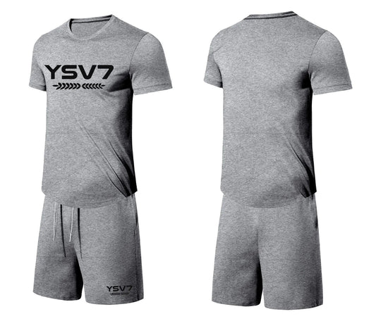 MENS LIGHT GREY FITTED SHORT SET