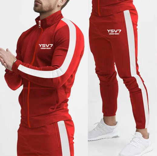 MEN'S RED AND WHITE FITTED TRACKSUIT