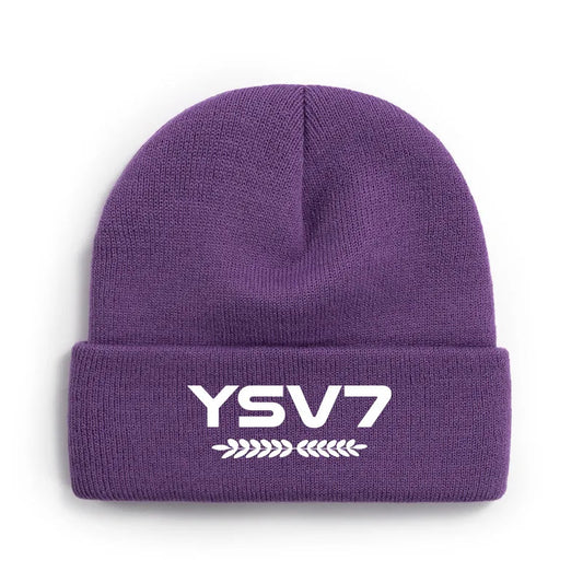 UNISEX PURPLE BEANIE EMBROIDERED HAT WHITE LOGO