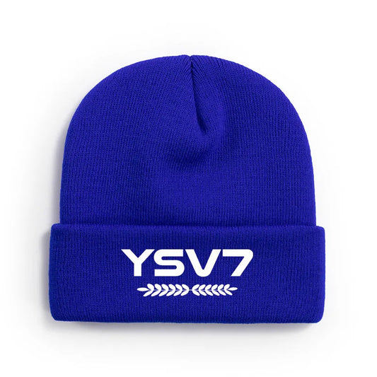 UNISEX COBALT BLUE BEANIE HAT EMBROIDERED WHITE LOGO
