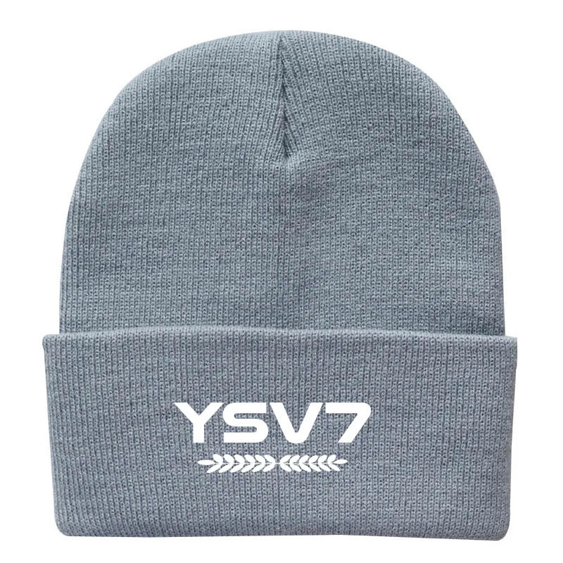 UNISEX GREY BEANIE HAT EMBROIDERED WHITE LOGO