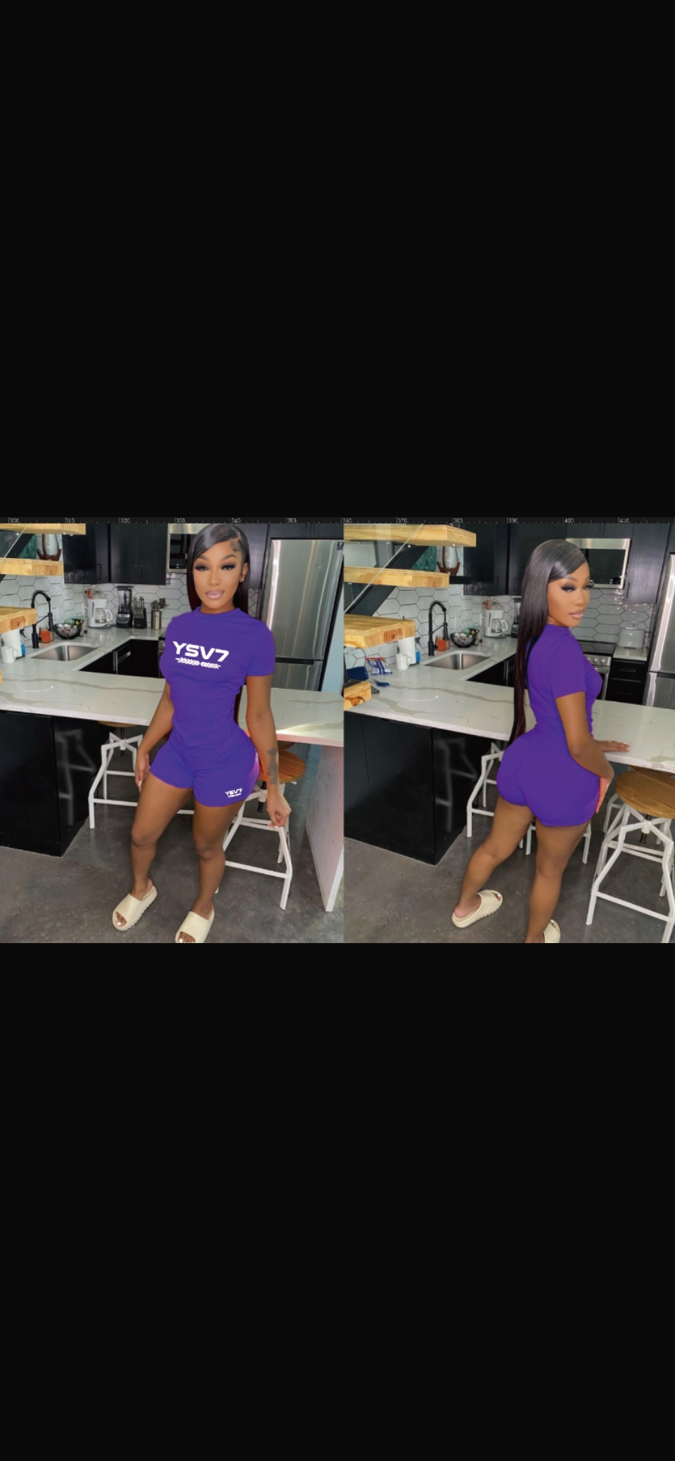 WOMENS FITTED THE COLOUR PURPLE SHORT SET WHITE LOGO