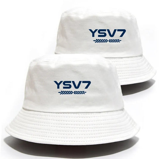 UNISEX WHITE BUCKET HAT BLUE LOGO