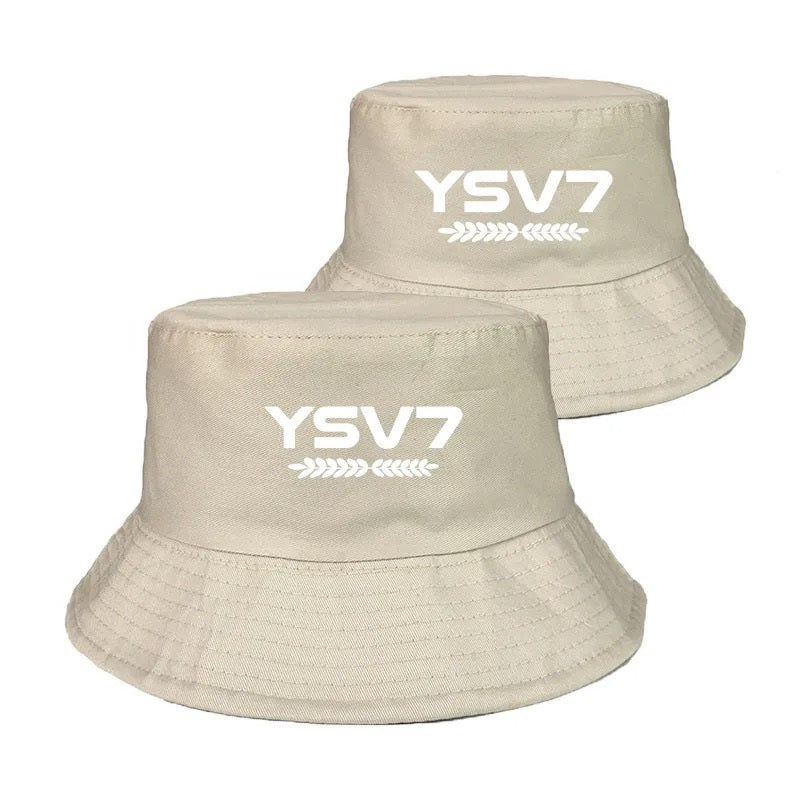 UNISEX BEIGE BUCKET HAT WHITE LOGO