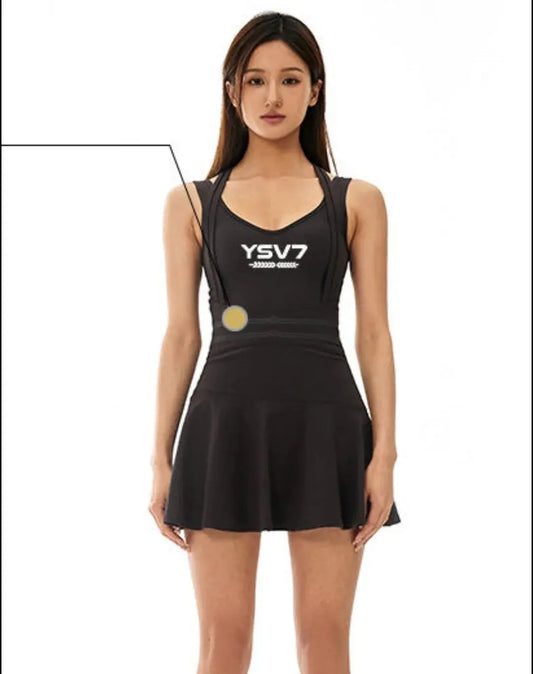 WOMENS BLACK FITTED OPEN BACK TENNIS DRESS