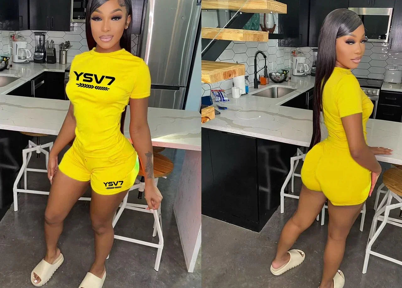 WOMENS FITTED YELLOW TWO PIECE BLACK LOGO