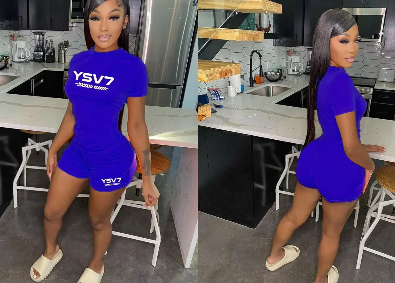 SHAPEWEAR COBALT BLUE SHORT SET WHITE LOGO