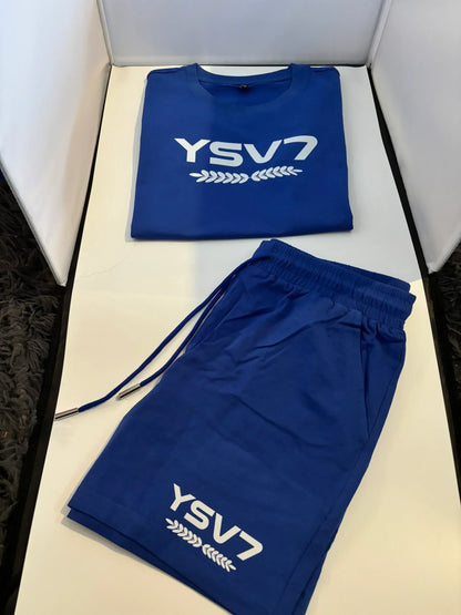 WOMENS FITTED COBALT BLUE SHORT SET WHITE LOGO