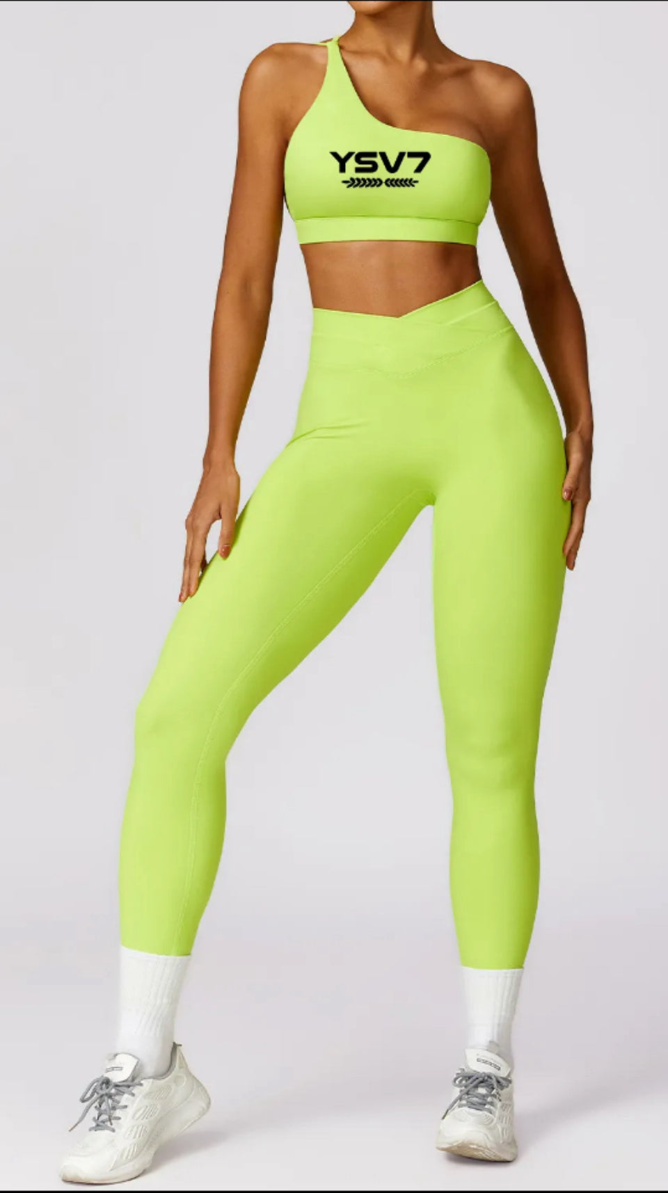 SHAPEWEAR CITRUS GREEN ONE SHOULDER SPORTS BRA AND GYM WEAR SET