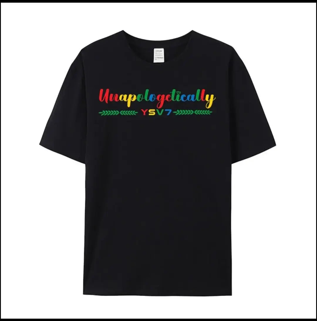 UNISEX UNAPOLOGETICALLY BLACK T SHIRT COLOURFUL LOGO