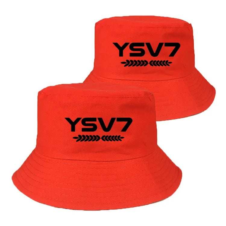 UNISEX RED BUCKET HAT BLACK LOGO